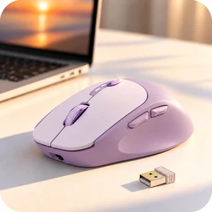 Dual-Mode Bluetooth Wireless Mouse with Visible Battery Indicator - Purple Dual-Mode Bluetooth Wireless Mouse with Visible Battery Indicator - Purple