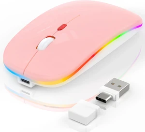 LED Wireless Laptop Mouse, Bluetooth Wireless Mouse for MacBook Air Pro Mac iPad PC, Rechargeable 2 Mode (BT 5.2 + 2.4G USB A/USB C Receiver) Slim Portable Computer Mice with Jiggler Mode - Pink LED Wireless Laptop Mouse, Bluetooth Wireless Mouse for MacBook Air Pro Mac iPad PC, Rechargeable 2 Mode (BT 5.2 + 2.4G USB A/USB C Receiver) Slim Portable Computer Mice with Jiggler Mode - Pink