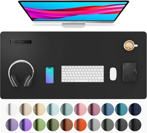 Aothia Leather Desk Pad Protector, Mouse Pad, Office Desk Mat, Non-Slip PU Leather Desk Blotter, Laptop Desk Pad, Waterproof Desk Writing Pad for Office and Home (Black,36" x 17")