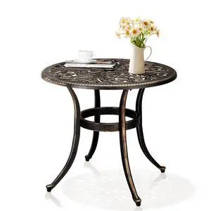 Patio Side Table, 23.6in Outdoor Round Cast Aluminum Bistro Table with Umbrella Hole and Antique Design for Backyard Porch Pool Balcony Deck Bronze Patio Side Table, 23.6in Outdoor Round Cast Aluminum Bistro Table with Umbrella Hole and Antique Design for Backyard Porch Pool Balcony Deck Bronze