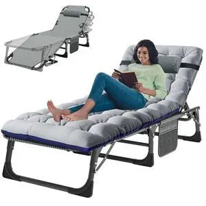 3-in-1 Folding Patio Lounge Chair, 440LB Heavy-Duty Tri-Fold Guest Bed with Plush Cotton Cushion, No Assembly Adjustable Recliner for Office Nap, Patio Sunbathing, Poolside & Camping 3-in-1 Folding Patio Lounge Chair, 440LB Heavy-Duty Tri-Fold Guest Bed with Plush Cotton Cushion, No Assembly Adjustable Recliner for Office Nap, Patio Sunbathing, Poolside & Camping