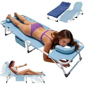 4-in-1 Lounge Chair with Face & Arm Holes for Tanning, 440LB Heavy-Duty Folding Recliner with Plush Cotton Cushion, No Assembly Tri-Fold Guest Bed for Sunbathing, Poolside, Office Nap & Camping 4-in-1 Lounge Chair with Face & Arm Holes for Tanning, 440LB Heavy-Duty Folding Recliner with Plush Cotton Cushion, No Assembly Tri-Fold Guest Bed for Sunbathing, Poolside, Office Nap & Camping