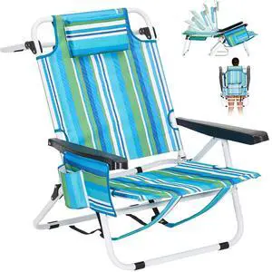 5-Position Beach Chair for Adults, Lay Flat Reclining Beach Folding Chair with Cooler Bag, Backpack Straps, Headrest & Pouch, 350 lbs Capacity, Portable for Outdoor Lawn Camping Concert 5-Position Beach Chair for Adults, Lay Flat Reclining Beach Folding Chair with Cooler Bag, Backpack Straps, Headrest & Pouch, 350 lbs Capacity, Portable for Outdoor Lawn Camping Concert