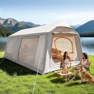 2/6/8/10/12 Person Inflatable Camping Tent, Easy Setup Blow Up Tent with Hand Pump, PU3000mm Waterproof & Breathable 4 Season Glamping Tent for Outdoor Camping 2/6/8/10/12 Person Inflatable Camping Tent, Easy Setup Blow Up Tent with Hand Pump, PU3000mm Waterproof & Breathable 4 Season Glamping Tent for Outdoor Camping