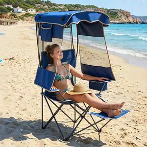 Camping Chair with Canopy, Folding Canopy Chair with Footrest, Portable Outdoor Chair with Cooler Bag & Cup Holder for Beach, Camping, Sports, Fishing, Supports 300 lbs Camping Chair with Canopy, Folding Canopy Chair with Footrest, Portable Outdoor Chair with Cooler Bag & Cup Holder for Beach, Camping, Sports, Fishing, Supports 300 lbs