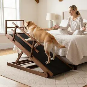 Dog Ramp for Bed Large Dog, 55" Adjustable Folding Pet Ramp for Couch & SUV, Portable High-Traction Surface, Supports up to 200 lbs, for Medium, Large & Senior Dogs and Cats (Brown) Dog Ramp for Bed Large Dog, 55" Adjustable Folding Pet Ramp for Couch & SUV, Portable High-Traction Surface, Supports up to 200 lbs, for Medium, Large & Senior Dogs and Cats (Brown)