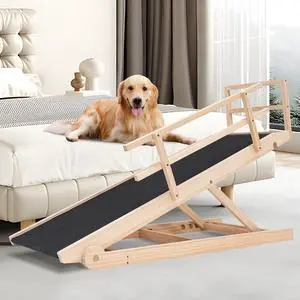 Folding Wooden Extra Long Dog Ramp, Non-Slip Rubber Mat, 63" Long for High Bed/Couch/Car, 5 Levels Adjustable Pet Ramp, 17.7'' Wide, Supports Small & Large Senior Dogs & Cats up to 200 lbs Folding Wooden Extra Long Dog Ramp, Non-Slip Rubber Mat, 63" Long for High Bed/Couch/Car, 5 Levels Adjustable Pet Ramp, 17.7'' Wide, Supports Small & Large Senior Dogs & Cats up to 200 lbs