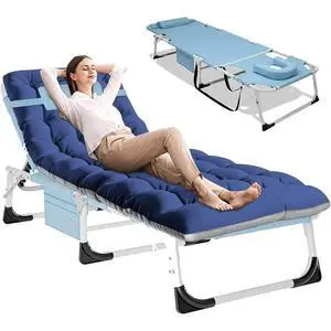 Folding Camping Cot for Adults, Heavy Duty Adjustable Sleeping Cots for Adults, Folding Chaise Lounge Chair, Double-Layer 1200D with Mattress for Beach Lawn Camping Pool,Sunbathing Folding Camping Cot for Adults, Heavy Duty Adjustable Sleeping Cots for Adults, Folding Chaise Lounge Chair, Double-Layer 1200D with Mattress for Beach Lawn Camping Pool,Sunbathing