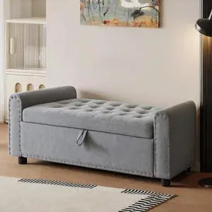 48" Ottoman with Storage, Tufted Storage Ottoman Bench, Convenient Living Room Fabrics Bench Seat, Entryway Shoe Benches with Inner Zipper&Arm, Upholstered Window Seat Ottomans with Rivets, Dark Grey 48" Ottoman with Storage, Tufted Storage Ottoman Bench, Convenient Living Room Fabrics Bench Seat, Entryway Shoe Benches with Inner Zipper&Arm, Upholstered Window Seat Ottomans with Rivets, Dark Grey