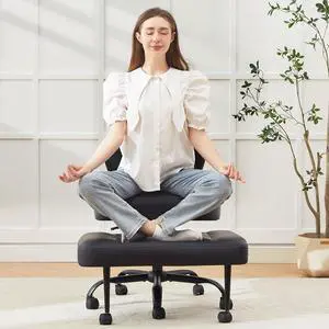 Criss Cross Legged Office Chair with Wheels,Swivel Meditation Chair for ADHD,Ergonomic Cross Legged Desk Chair with Thicken Adjustable Footstool,PU Sitting Fidgeting Kneeling Chair for Home Yoga Black Criss Cross Legged Office Chair with Wheels,Swivel Meditation Chair for ADHD,Ergonomic Cross Legged Desk Chair with Thicken Adjustable Footstool,PU Sitting Fidgeting Kneeling Chair for Home Yoga Black