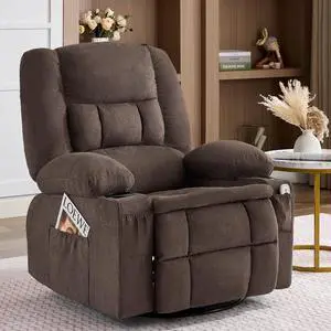 Oversized Swivel Rocker Recliner Chair with Massage & Heat,Nursery Rocking Chairs for Living Room,Recliner Chair for Adults,Ergonomic Relining Chair with Cup Holders,USB Charge Port,Side Pockets,Brown Oversized Swivel Rocker Recliner Chair with Massage & Heat,Nursery Rocking Chairs for Living Room,Recliner Chair for Adults,Ergonomic Relining Chair with Cup Holders,USB Charge Port,Side Pockets,Brown