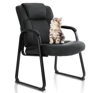 Big & Tall 500 lb. Guest Chair, Leather Reception Chairs with Sled Base and Padded Arm Rest for Waiting Room Office Home and Meeting Conference-Black Big & Tall 500 lb. Guest Chair, Leather Reception Chairs with Sled Base and Padded Arm Rest for Waiting Room Office Home and Meeting Conference-Black