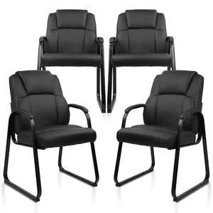 Leather Guest Chair with Padded Arm Rest for Reception Meeting Conference and Waiting Room Side Office Home Black with Sled Base 4 Pack Leather Guest Chair with Padded Arm Rest for Reception Meeting Conference and Waiting Room Side Office Home Black with Sled Base 4 Pack