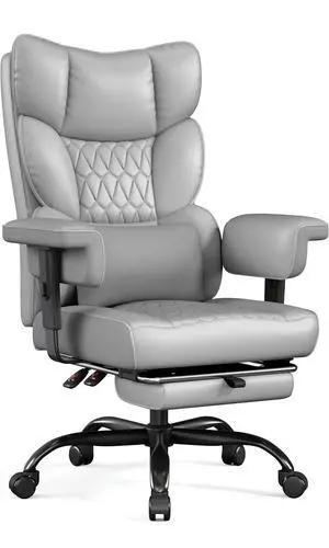 Big and Tall Office Chair with Footrest, High Back Executive Desk Chair with Adjustable Lift Armrest, 155°ReclineLumbar Support Pillow, Faux Leather Gaming Chairs for Home or Office Gray Big and Tall Office Chair with Footrest, High Back Executive Desk Chair with Adjustable Lift Armrest, 155°ReclineLumbar Support Pillow, Faux Leather Gaming Chairs for Home or Office Gray