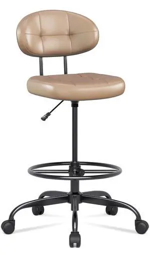 Drafting Chair Without Arms, Tall Office Chair with Footrest Ring for Standing Desk, Small Faux Leather Executive Office Chair with Adjustable Height for Bar Lab Counter Height Desk, Brown Drafting Chair Without Arms, Tall Office Chair with Footrest Ring for Standing Desk, Small Faux Leather Executive Office Chair with Adjustable Height for Bar Lab Counter Height Desk, Brown