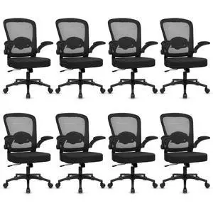 KLASIKA Desk Chairs with Wheels, Ergonomic Mesh Back Home Office Chair Adjustable Lumbar Support and Height Swivel Rolling Computer Task Chairs with Flip Up Armrests for Conference Meeting, Black, 8PK KLASIKA Desk Chairs with Wheels, Ergonomic Mesh Back Home Office Chair Adjustable Lumbar Support and Height Swivel Rolling Computer Task Chairs with Flip Up Armrests for Conference Meeting, Black, 8PK