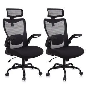 Heavy Duty Ergonomic Mesh Office Chair 400LBS, Big and Tall Desk Chair with Adjustable Lumbar Support & Headrest, Flip Up Padded Arms, Swivel Computer Chair for Home, Conference, Black, 2 PACK Heavy Duty Ergonomic Mesh Office Chair 400LBS, Big and Tall Desk Chair with Adjustable Lumbar Support & Headrest, Flip Up Padded Arms, Swivel Computer Chair for Home, Conference, Black, 2 PACK