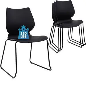 KLASIKA Stackable Waiting Room Chair, Stacking Office Chair with Ergonomic Lumbar Support and Metal Legs, Plastic Desk Chairs for Conference School Church Guest Reception Set of 4, Black KLASIKA Stackable Waiting Room Chair, Stacking Office Chair with Ergonomic Lumbar Support and Metal Legs, Plastic Desk Chairs for Conference School Church Guest Reception Set of 4, Black