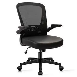 Desk Chairs with PU Leather Seat, Flip Up Arms Ergonomic Mesh Back Office Chair with Lumbar Support, Adjustable Height Swivel Rolling Computer Chairs for Home School Conference Study, Black Desk Chairs with PU Leather Seat, Flip Up Arms Ergonomic Mesh Back Office Chair with Lumbar Support, Adjustable Height Swivel Rolling Computer Chairs for Home School Conference Study, Black