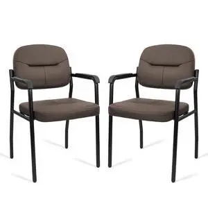 Leather Office Guest Chair Sets of 2, Reception Chair No Wheels with Armrests and Lumber Support, Ergonomic Desk Armchair for Meeting Waiting Conference Lobby Room Shool Study, Brown Leather Office Guest Chair Sets of 2, Reception Chair No Wheels with Armrests and Lumber Support, Ergonomic Desk Armchair for Meeting Waiting Conference Lobby Room Shool Study, Brown
