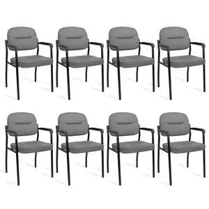 Leather Office Guest Chair Sets of 8, Reception Chair No Wheels with Armrests and Lumber Support, Ergonomic Desk Armchair for Meeting Waiting Conference Lobby Room Shool Study, Grey Leather Office Guest Chair Sets of 8, Reception Chair No Wheels with Armrests and Lumber Support, Ergonomic Desk Armchair for Meeting Waiting Conference Lobby Room Shool Study, Grey
