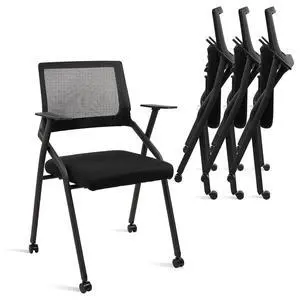 Ergonomic Stackable & Foldable Conference Room Chairs, Mesh Office Chair with Arms and Wheels for Office Waiting Room Meeting Lobby Church School Receptions and Training Black (4 pk) Ergonomic Stackable & Foldable Conference Room Chairs, Mesh Office Chair with Arms and Wheels for Office Waiting Room Meeting Lobby Church School Receptions and Training Black (4 pk)
