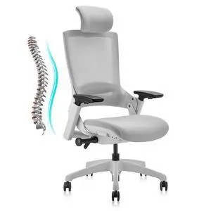 Ergonomic High Swivel Executive Chair with Adjustable Height Head 3D Arm Rest Lumbar Support and Upholstered Back for Home Office Gray Mesh/High Back Ergonomic High Swivel Executive Chair with Adjustable Height Head 3D Arm Rest Lumbar Support and Upholstered Back for Home Office Gray Mesh/High Back