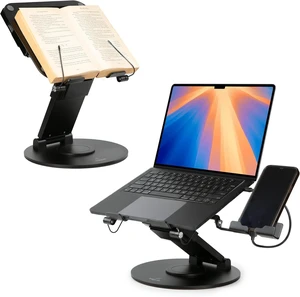 3-in-1 Adjustable Laptop Stand, Book Stand & Phone Holder 360° Rotating Display, 221" Height for Ergonomics, Stylish Patented Office Desk Accessory - Sky Black 3-in-1 Adjustable Laptop Stand, Book Stand & Phone Holder 360° Rotating Display, 221" Height for Ergonomics, Stylish Patented Office Desk Accessory - Sky Black