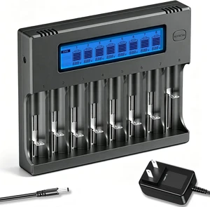 18650 Battery Charger, 8-Bay Smart LCD Display, Fast Charge Rechargeable Li-ion LiFePO4 Ni-MH Ni-Cd AA AAA CR123a 21700 26650 13650 16340 18350 18700 18650 Battery Charger, 8-Bay Smart LCD Display, Fast Charge Rechargeable Li-ion LiFePO4 Ni-MH Ni-Cd AA AAA CR123a 21700 26650 13650 16340 18350 18700