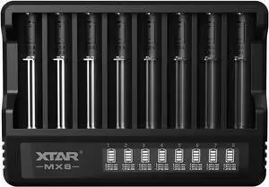 MX8 Multi-Bay Smart Charger - 8-Slot Universal Charger for 3.7V Li-ion, 1.2V Ni-MH & 1.5V Li-ion Batteries (21700, 18650, AA, AAA) - No Battery & Adapter MX8 Multi-Bay Smart Charger - 8-Slot Universal Charger for 3.7V Li-ion, 1.2V Ni-MH & 1.5V Li-ion Batteries (21700, 18650, AA, AAA) - No Battery & Adapter