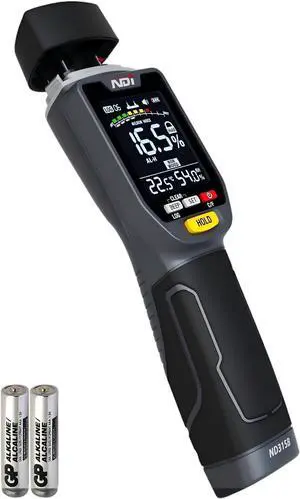 ND315B Pin-Type Moisture Meter for Wood & Building Materials, 5-50% Range, with Temperature/Humidity Sensor, Moisture Cotion Icator, Data Logging, Backlit LCD, Portable Moisture Detector ND315B Pin-Type Moisture Meter for Wood & Building Materials, 5-50% Range, with Temperature/Humidity Sensor, Moisture Cotion Icator, Data Logging, Backlit LCD, Portable Moisture Detector