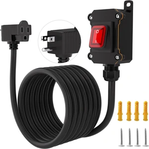 Inline Power Switch with 15-ft 14AWG Cable Piggyback Plug(3-Pronged),Red LED Rocker Button,IP67 Waterproof Extension Cord with On/Off Switch, AC/DC 20A-125V / 16A-250V15FT/14AWG Inline Power Switch with 15-ft 14AWG Cable Piggyback Plug(3-Pronged),Red LED Rocker Button,IP67 Waterproof Extension Cord with On/Off Switch, AC/DC 20A-125V / 16A-250V15FT/14AWG