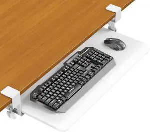 Keyboard Tray Under Desk, Pull Out Keyboard Tray with C Clamp Mount, 25.6" (29.7" Including Clamps) x 11.8" Slide-Out Platform Computer Drawer for Typing, Keyboard & Mouse Tray, White Keyboard Tray Under Desk, Pull Out Keyboard Tray with C Clamp Mount, 25.6" (29.7" Including Clamps) x 11.8" Slide-Out Platform Computer Drawer for Typing, Keyboard & Mouse Tray, White