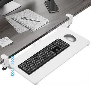 Keyboard Tray Under Desk, Pull Out Keyboard & Mouse Tray with Adjustable C-clamp, 25.6(31.5 Including Clamps) x 11.8 Inch Slide Out Computer Keyboard Drawer Mouse Tray for Typing,White Keyboard Tray Under Desk, Pull Out Keyboard & Mouse Tray with Adjustable C-clamp, 25.6(31.5 Including Clamps) x 11.8 Inch Slide Out Computer Keyboard Drawer Mouse Tray for Typing,White