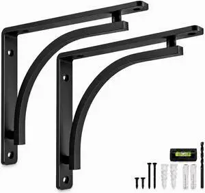 Classic Black Heavy Duty Shelf Brackets 12 inch by L Bracket, Wall Mounted Support, Shelving Metal Bracket, Decorative Shelf Brackets, with Hardware Included, Set of 2 Classic Black Heavy Duty Shelf Brackets 12 inch by L Bracket, Wall Mounted Support, Shelving Metal Bracket, Decorative Shelf Brackets, with Hardware Included, Set of 2