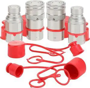 2PCS 1/2 NPT Flat Face Hydraulic Couplers, Bobcat Skid Steer Quick Connect Fittings with 4PCS Dust Covers 2PCS 1/2 NPT Flat Face Hydraulic Couplers, Bobcat Skid Steer Quick Connect Fittings with 4PCS Dust Covers