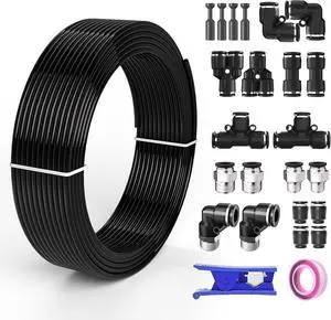 1/2 OD Inch Air Line Hose Tubing Kit Poly Airline Black 1/2 OD Inch Air Line Hose Tubing Kit Poly Airline Black