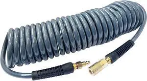 (PU) Polyurethane Recoil Air Hose 3/8ID(8.2x 12mm) x 50ft, Flexible, Professional 145PSI With Reassembled Brass Quick Coupler and Plug, Grey(50') (PU) Polyurethane Recoil Air Hose 3/8ID(8.2x 12mm) x 50ft, Flexible, Professional 145PSI With Reassembled Brass Quick Coupler and Plug, Grey(50')