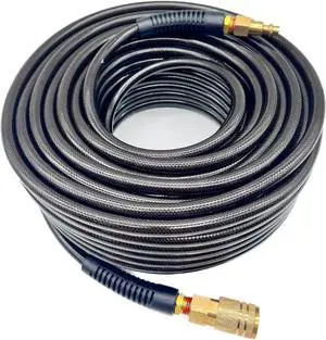 Polyurethane(PU) 1/4-Inch Reinforced,Air Hose with 1/4 Swivel Industrial Quick Coupler and Plug,Bend Restrictor (Black, 100FT) Polyurethane(PU) 1/4-Inch Reinforced,Air Hose with 1/4 Swivel Industrial Quick Coupler and Plug,Bend Restrictor (Black, 100FT)