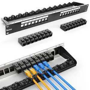 Patch Panel 16 Port with 16pcs Cat6 Keystone Jack UTP Fold Keystone Patch Panel 19Inch with Cable Management and Support Bar Patch Panel 16 Port with 16pcs Cat6 Keystone Jack UTP Fold Keystone Patch Panel 19Inch with Cable Management and Support Bar