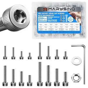 2200Pcs M2 M3 M4 M5 Machine Screw Assortment Kit, 304 Stainless Steel Screws, Hex Socket Head Cap Metric Bolt Assortment with Washers and Nuts for 3D Printer 2200Pcs M2 M3 M4 M5 Machine Screw Assortment Kit, 304 Stainless Steel Screws, Hex Socket Head Cap Metric Bolt Assortment with Washers and Nuts for 3D Printer
