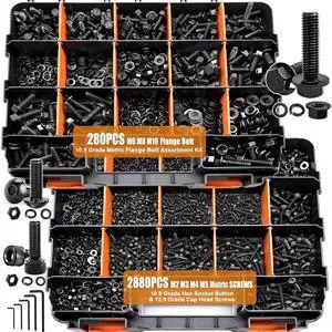 3160PCS Metric Bolts and Nuts Assortment Kit-Flange Bolt,Hex Socket Button Screws,Cap Head Screws 42 Sizes M2 M3 M4 M5 M6x1.0 M8x1.25 M10x1.5(4-45mm) with Lock & Flat Washers 3160PCS Metric Bolts and Nuts Assortment Kit-Flange Bolt,Hex Socket Button Screws,Cap Head Screws 42 Sizes M2 M3 M4 M5 M6x1.0 M8x1.25 M10x1.5(4-45mm) with Lock & Flat Washers