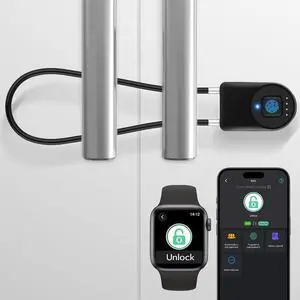 Fingerprint Cable Lock, Fridge Locks with Bluetooth APP Control, Biometric Smart Padlock for Adults Baby Proof Cabinet Refrigerator French Door Cabinet Gate Locker Bike, 14.9'' Long Black Fingerprint Cable Lock, Fridge Locks with Bluetooth APP Control, Biometric Smart Padlock for Adults Baby Proof Cabinet Refrigerator French Door Cabinet Gate Locker Bike, 14.9'' Long Black
