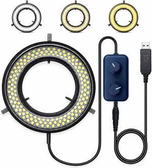 Microscope LED Ring Light Illuminator, USB 5V 144 LED Color Temperature Adjustable, 4 Zone RGB, Focus Lamp Source for Monocular Binocular Trinocular Stereo Microscope Vision Scientific (144 CW WW) Microscope LED Ring Light Illuminator, USB 5V 144 LED Color Temperature Adjustable, 4 Zone RGB, Focus Lamp Source for Monocular Binocular Trinocular Stereo Microscope Vision Scientific (144 CW WW)