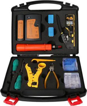Network Tool Kit 12 in 1 Professional RJ45 Crimp Tool Kit | Pass Through Crimper RJ45 Tester 110/88 Punch Down Tool Stripper Cutter Cat6 Pass Through Connectors and Boots Network Tool Kit 12 in 1 Professional RJ45 Crimp Tool Kit | Pass Through Crimper RJ45 Tester 110/88 Punch Down Tool Stripper Cutter Cat6 Pass Through Connectors and Boots