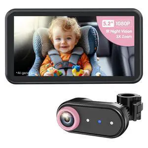 Baby Car Camera Monitor for Rear-Facing 3X Zoom Infant Monitor | Wide Angle 1080P HD Display, Auto IR Night Vision 5.2" for Kid & Pet Safety, USB Easy Install for New Parents (Pink) Baby Car Camera Monitor for Rear-Facing 3X Zoom Infant Monitor | Wide Angle 1080P HD Display, Auto IR Night Vision 5.2" for Kid & Pet Safety, USB Easy Install for New Parents (Pink)