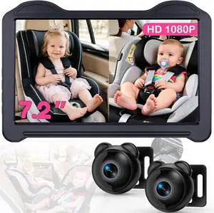 1080P Dual Baby Car Camera for 2 Kids: 7.2'' Split Screen Monitor for Twins | Auto-Brightness Car Seat Camera with Cable Clips Organizes Cables for Neat&Easy Setup for Road Trips and Daily Commutes 1080P Dual Baby Car Camera for 2 Kids: 7.2'' Split Screen Monitor for Twins | Auto-Brightness Car Seat Camera with Cable Clips Organizes Cables for Neat&Easy Setup for Road Trips and Daily Commutes