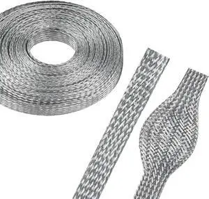 5/16" Wide Tinned Copper Braided Metal Wire Shielding Sleeve Ground Strap Automotive Flat Mesh Flexible Expandable Sheath (8mm ID-42ft) 5/16" Wide Tinned Copper Braided Metal Wire Shielding Sleeve Ground Strap Automotive Flat Mesh Flexible Expandable Sheath (8mm ID-42ft)