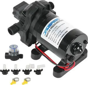 RV Water Pump, 12V DC 4.0 GPM 45 PSI, Self-Priming Diaphragm Pressure Pump | with Pressure Switch, for RV Camper Kitchen Bathroom Garden Marine Yacht RV Water Pump, 12V DC 4.0 GPM 45 PSI, Self-Priming Diaphragm Pressure Pump | with Pressure Switch, for RV Camper Kitchen Bathroom Garden Marine Yacht
