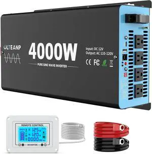 4000 Watts Pure Sine Wave Inverter 12V DC to 110V AC, 8000W Peak Power, 4 AC Outlets, USB & Type-C Port, Adjustable Input for Lithium Battery, RV/Truck/Boat/Solar Backup with LCD Remote 4000 Watts Pure Sine Wave Inverter 12V DC to 110V AC, 8000W Peak Power, 4 AC Outlets, USB & Type-C Port, Adjustable Input for Lithium Battery, RV/Truck/Boat/Solar Backup with LCD Remote